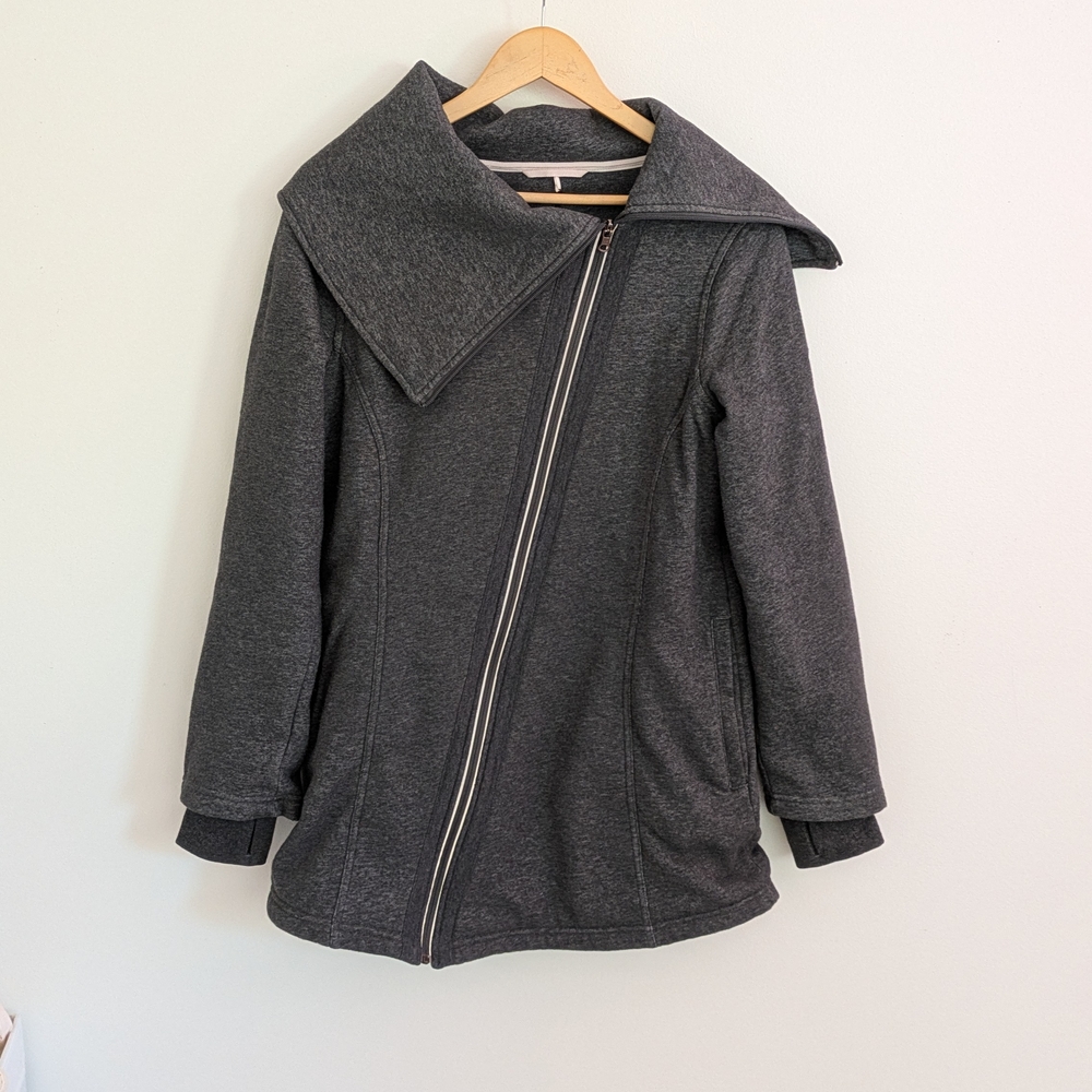 Calia M Assymeteical Zip Gray Fabric Jacket Light Fall Coat Collar Cozy Sporty